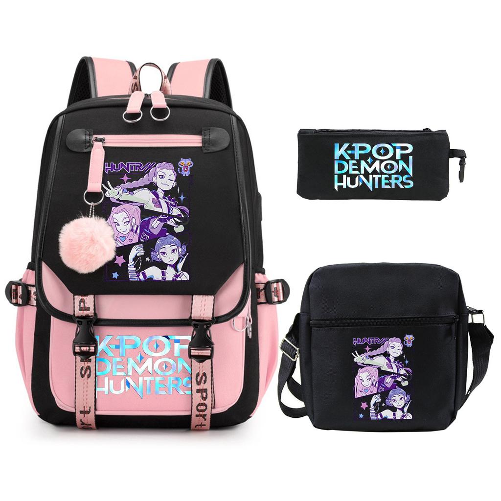 Demon Hunters Peripheral Printing Children's Fashion Backpack Cross-border Large Capacity Primary and Secondary School Student Leisure School Bag Set