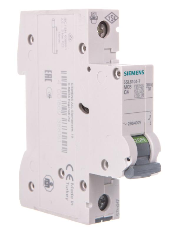 Wyłącznik Nadprądowy 1P C 4A 6Ka Ac Sentron 5Sl6104-7