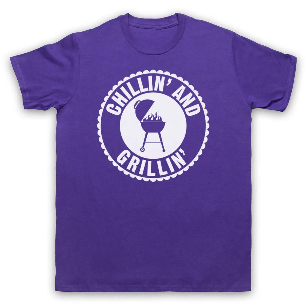 Chillin BBQ and Grillin Retro Slogan Cooking Chef T Shirt New 100 Cotton Short Sleeve ONeck Tshirt Casual Mens Top