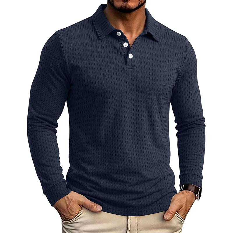 Men's Long Sleeve Turn Down Collar Polos Business Casual Solid Color Pull On Polo Shirts Men Classic Style Tees Tops