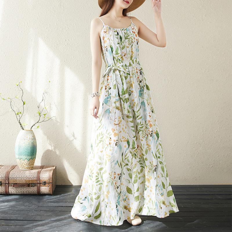 Sommer Baumwolle Hanf Übergröße Strandurlaub Reise Strand Trägerkleid für Frauen Freizeitkleider