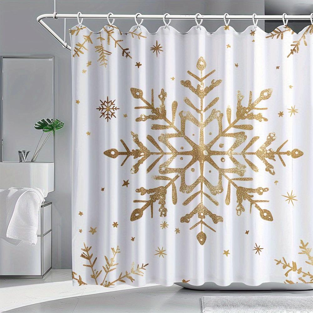 

1Pc Gold Snowflake Pattern Christmas Shower Curtain, Polyester Fabric, Machine Washable, Suitable For Bathroom Decoration W60H190(CM)-1 Pcs