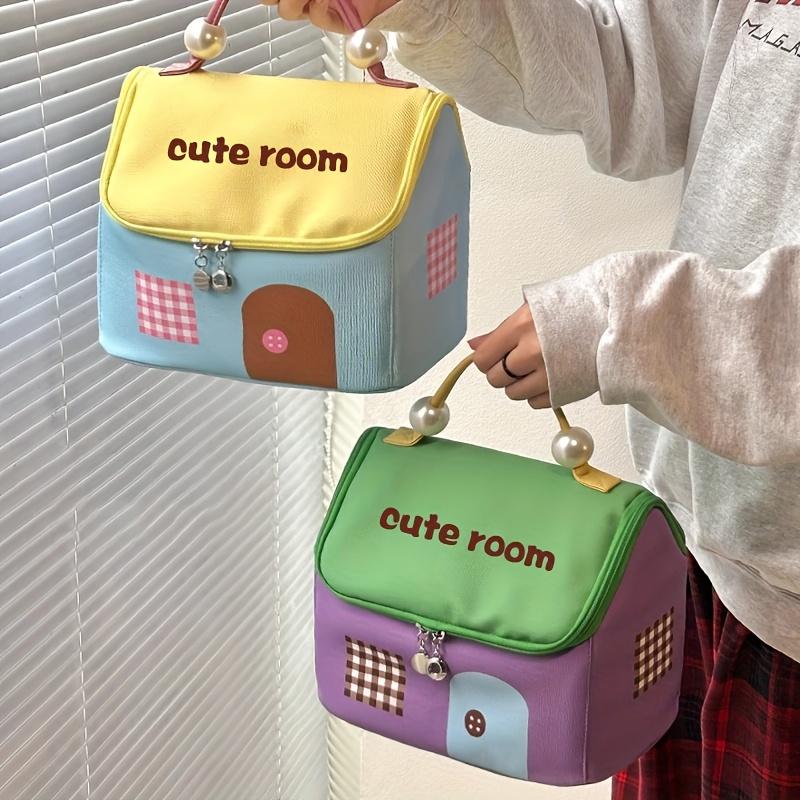 1pc Dopamine color Cute House Shape Makeup bag Large capacity Portable Makeup storage bag Cartoon makeup handbag