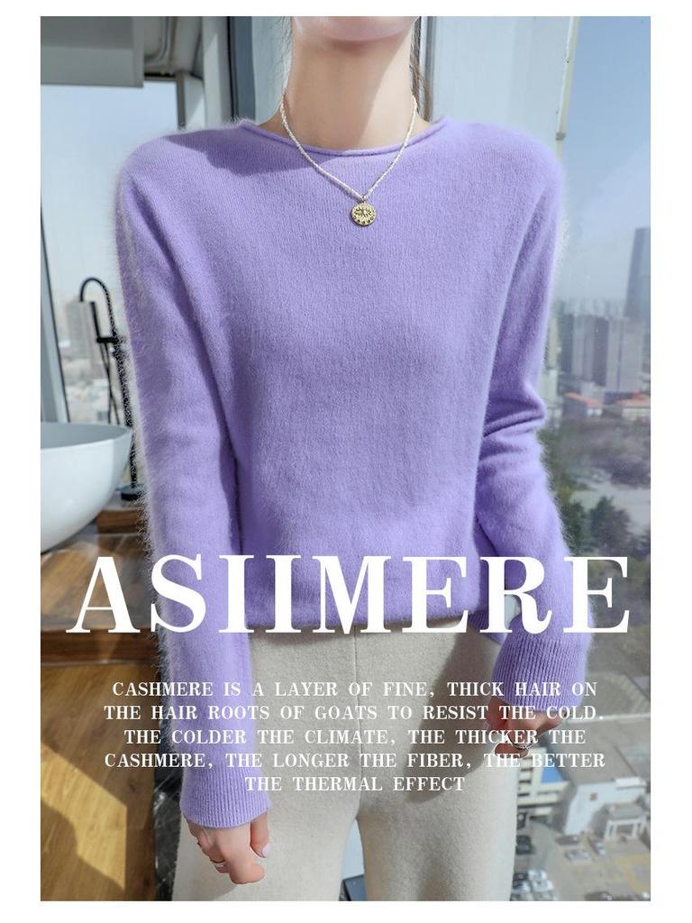 Sweter damski z kaszmiru norkowego 2025: Półwysoki dekolt, dzianinowy pulower z rolowanym brzegiem na wiosnę i jesień