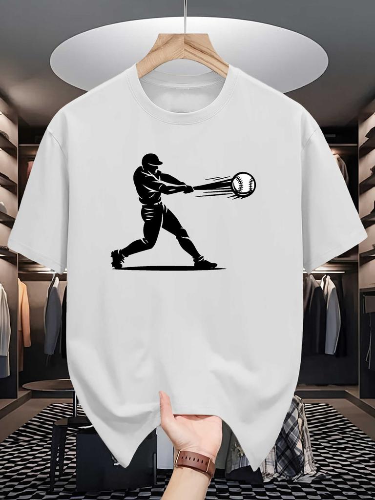 Unisex Crew Neck Tee Baseball Swing Player Sport Graphic Print Soft Cotton Loose Breathable Short Sleeve Summer Casual Street Tops
