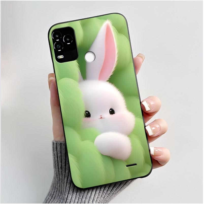 Black Phone Case For BLU G71 Plus (G71+ G71P) Shockproof For BLU G71 Plus (G71+ G71P) Little Rabbit In The Flowers Pattern Cover