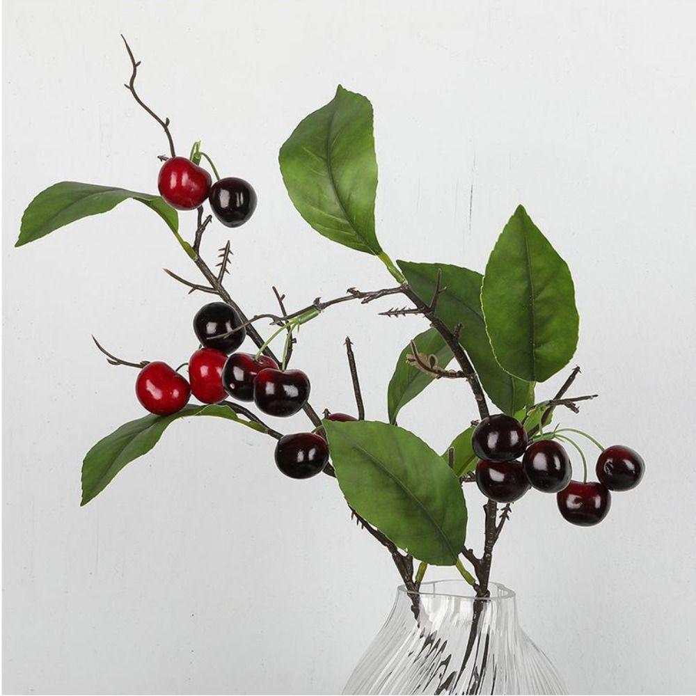 7PCS Cherry Faux Berry Branches Floral Arrangement Red Cherry Decorative Branches  Desktop Ornament