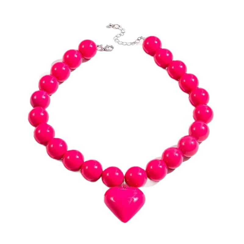 Exaggerated Round Bead Heart Pendant Necklace for Women Adjustable Chain Choker Party Jewelry Gift