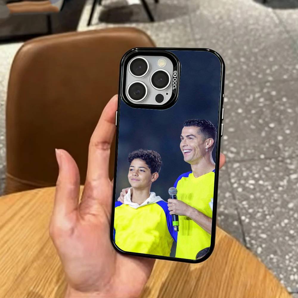 Mini Ronaldo Cristiano Jr Phone Case For iPhone17,16,15,14,13,12,11 Plus,Pro Max Colored Silver Plated Inside Cover