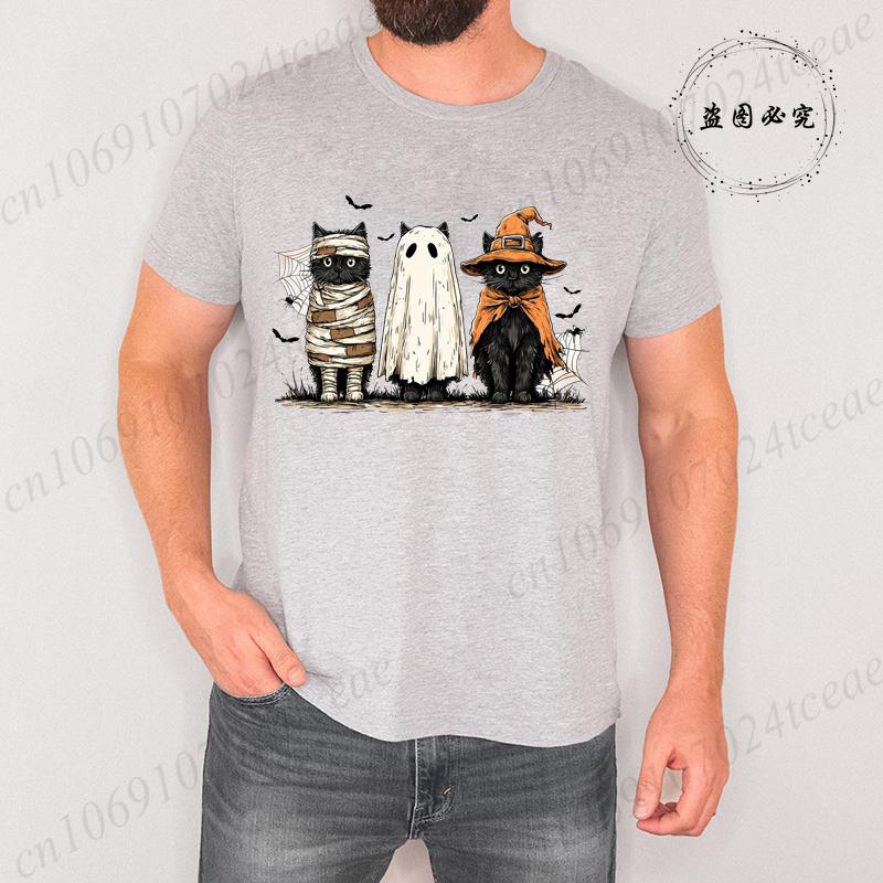 Mens TShirts Black Cat Pumpkin Print TShirt Funny Retro Halloween Graphic Tees for Men Women Clothes Tops Short Sleeve Shirts