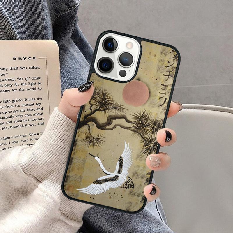 Japanese Cranes Art Phone Case for iPhone 17 Air 16 16e 15 Plus for Apple 13 11 12 14 Pro Max Cover coque Shell
