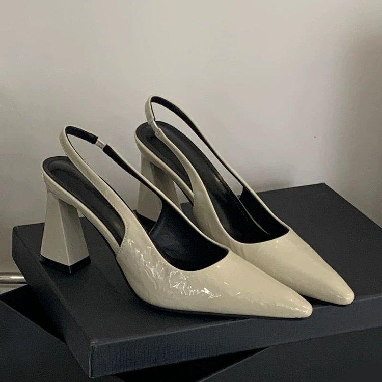 

New product with skirt French thick heel single shoes green bag head sandals 2025 spring and summer empty pointed high heels women 39 світло-зелений колір