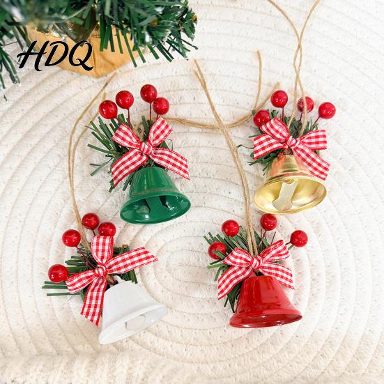 Reusable Festive Home Accents Christmas Bell Hanging Ornament Red Gold Pine Cone Wreath Decor Retro Pastoral Style Baubles for Tree Rustic Farmhouse
