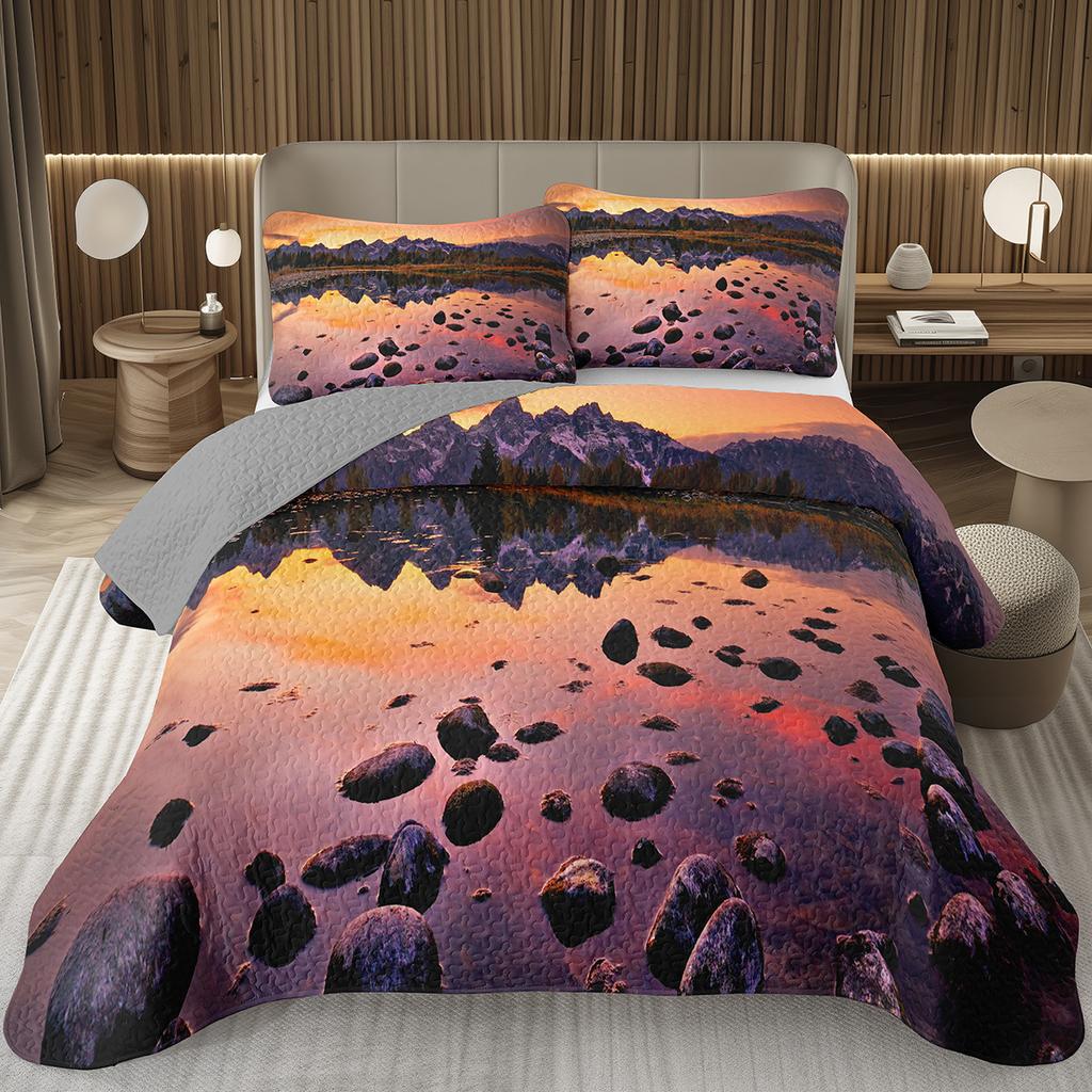 Mountain Bedspread Queen/Twin, Natural Landscape Coverlet Set for Boys Girls Adults Room Decor, Soft Polyester Quilted Bedding