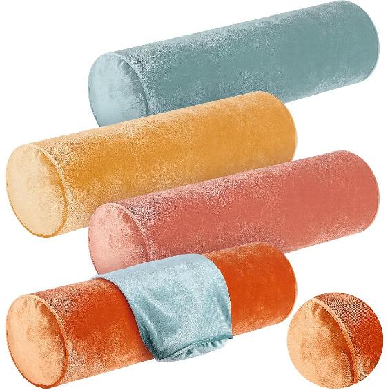4 Pcs Luxury Velvet Round Pillowcase 4 x 17 Inches Cervical Neck Roll Bolster Round Neck Pillowcase for House Home Decor Cylindrical Pillow Cushion