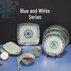 ZISIZ Retro Blue & White Melamine Noodle Bowl Set