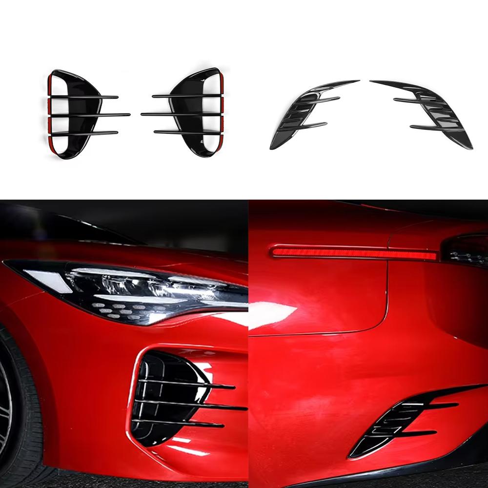 For Kia Stinger 2018- 2PCS Auto Black Front Fog Lamp Air Outlet Cover Trim Exterior Styling Decoration Accessories LHD/RHD