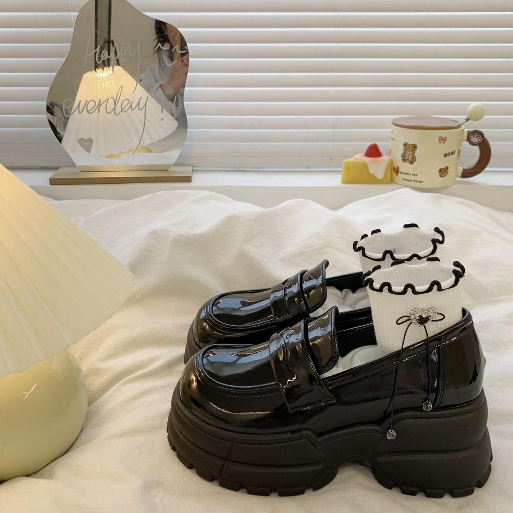 Women's shoes platform one pedal jk black loafers British style small leather shoes women's single shoes 2024 new spring, autumn and winter