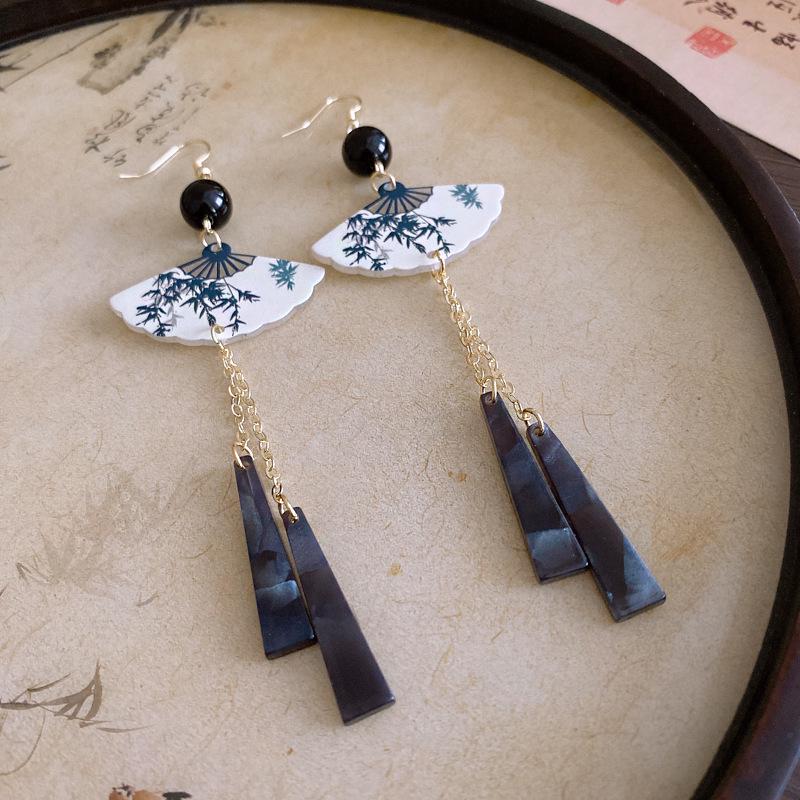 Silver Needle Retro Ethnic Style Rattan Woven Bead Drop Earrings