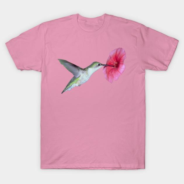 T-Shirt Damen Kolibri Rosa Blume Harajuku Print Kawaii Tshirt Sommer Kurzarm Weibliches T-Shirt Top T-Shirt