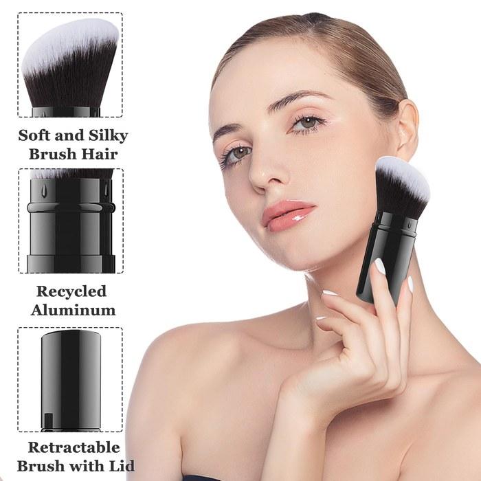 Falliny Retractable Kabuki Makeup Brush, Angled Travel Powder Blush Brush, Foundation Makeup Brush with Cover, for