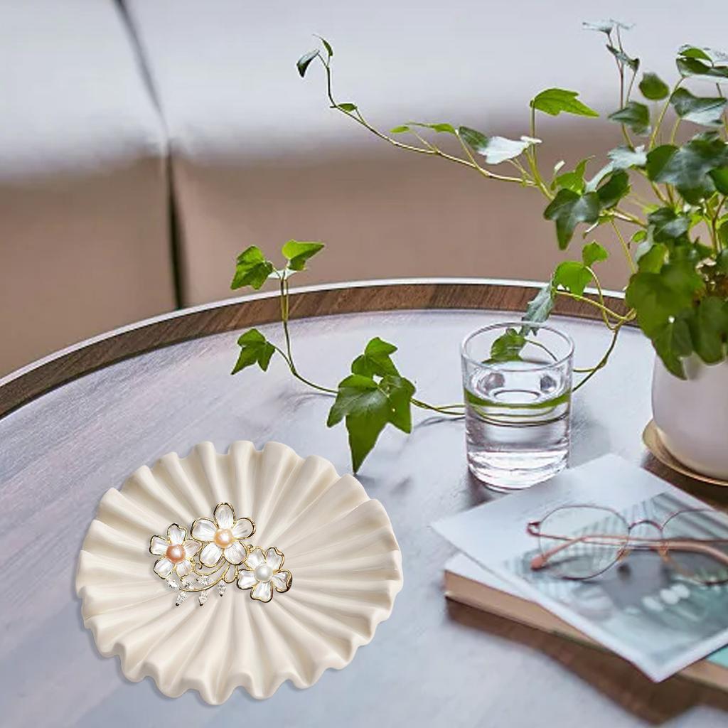 Pink And White Floral Decorative Bowl Home Decoration Scallop Mini Bowl Desktop Accessories Ceramics Ornaments Decor