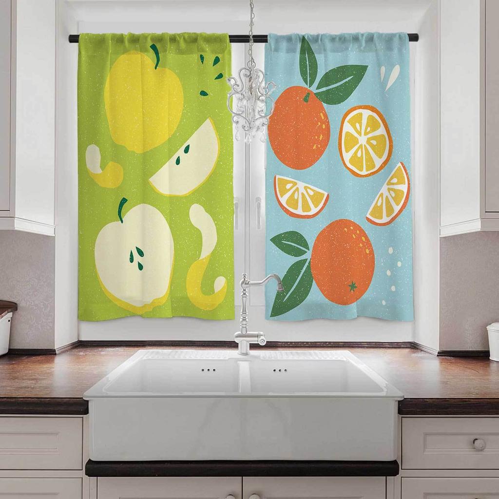 Vegetable Fruit Print Curtain Set Elegant 2Pcs Cafe Curtains Charming European Design Vintage Style Window Decor For Kitchen