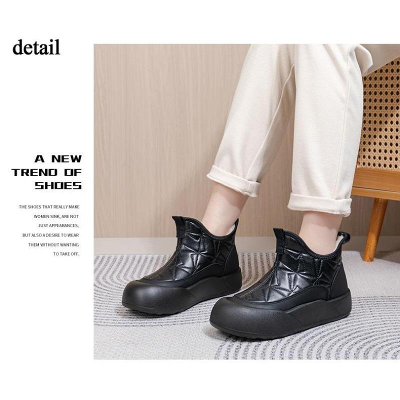 Vinterplattform for kvinner Snøstøvler Anti-skli varm fuskepelsfôr Ankelstøvler Sko Uformelt PU-skinn Komfortabel fuzzy gå-kort støvle for kvinner
