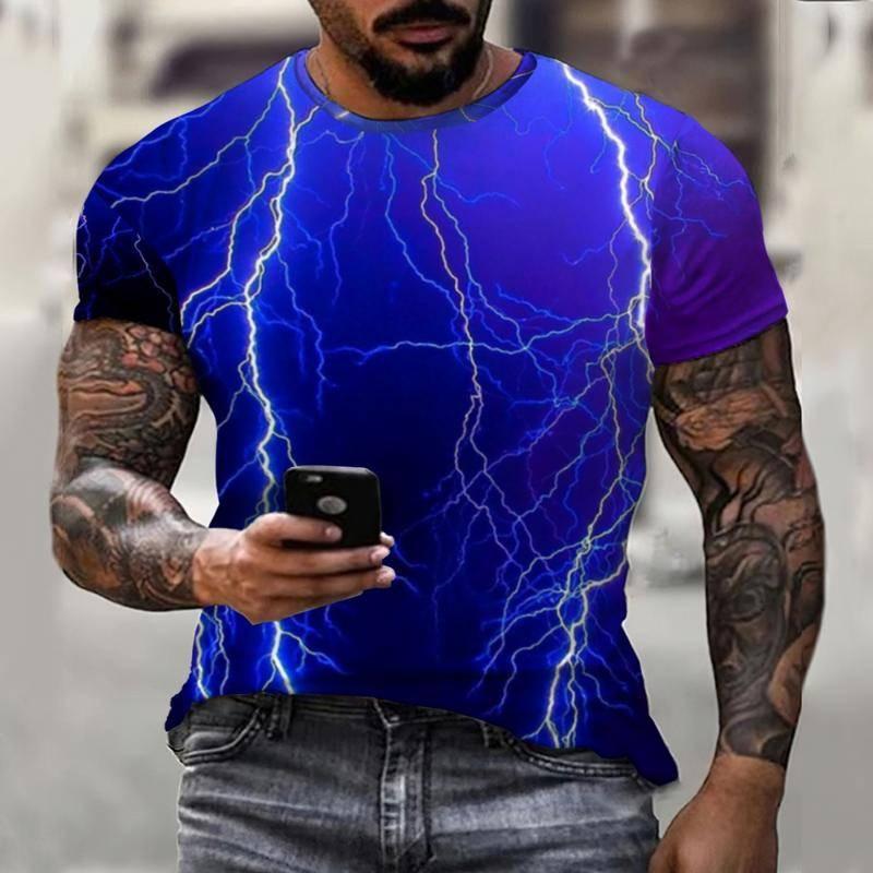 Letní tričko s kulatým výstřihem a 3D uměleckými vzory krajiny, módní, ležérní, s krátkým rukávem, pánské