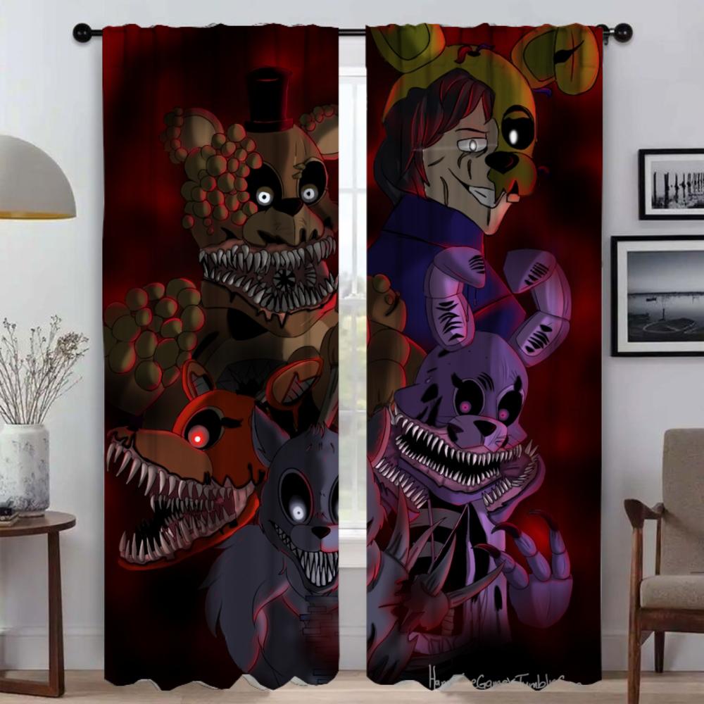 Five Nights At Freddy's Tulle for Bedroom Modern Living Room Curtains 2 Pieces Window Curtain Shades Halloween Decoration Camera