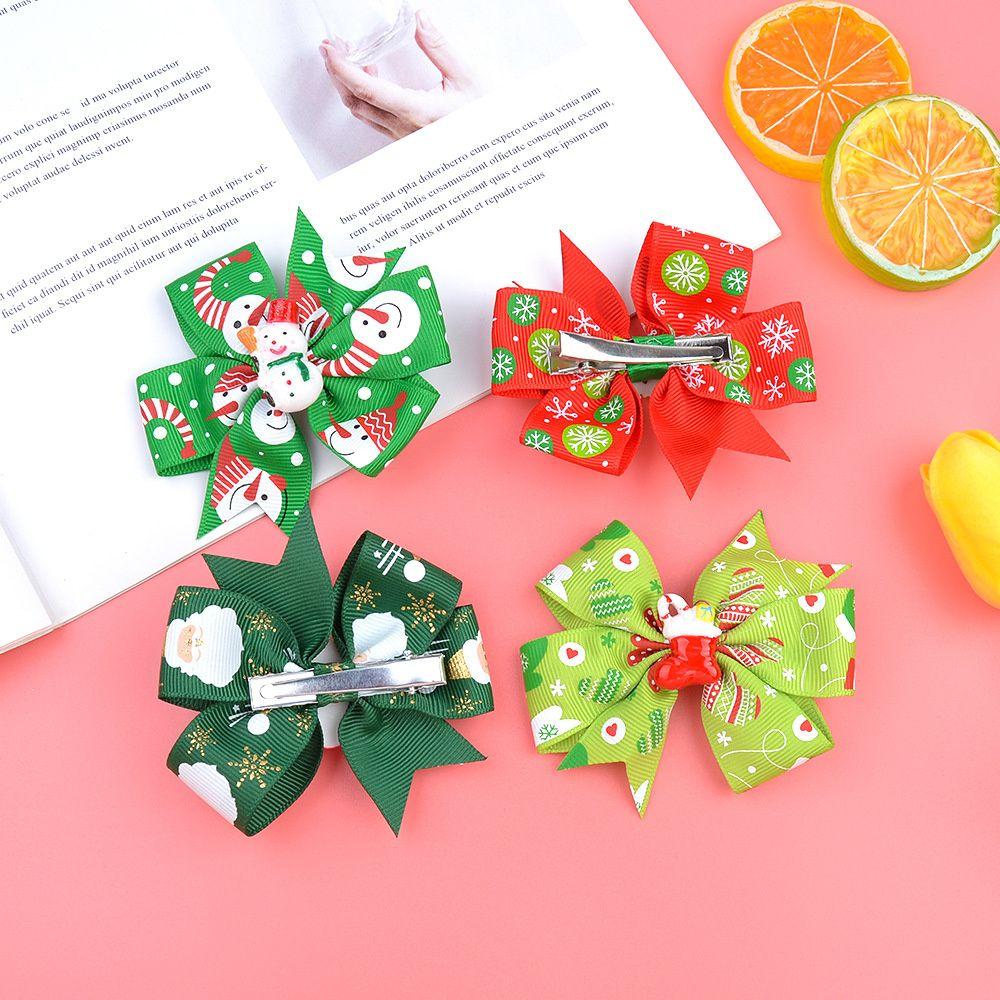 Christmas Barrettes Hair Accessories Printed Hair Clip Christmas Hair Bow For Kids Girls With Clip