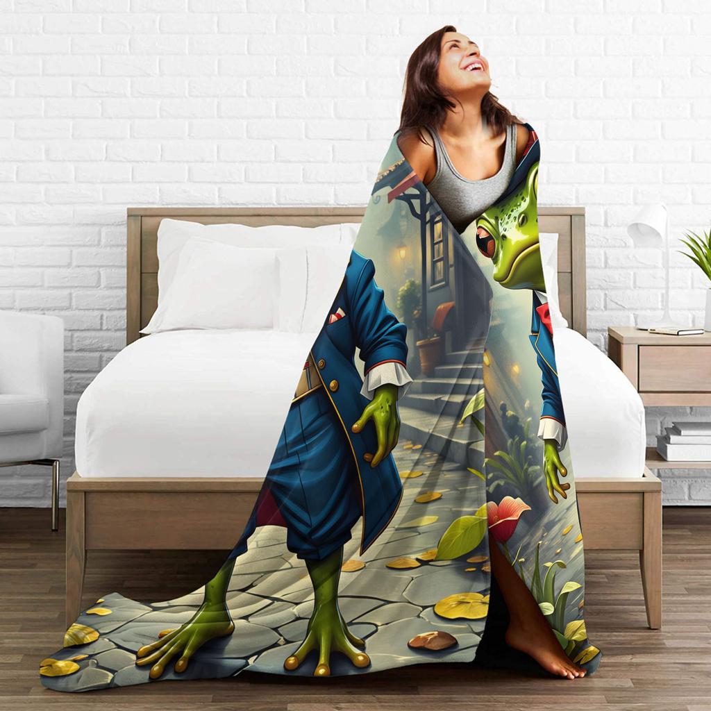 Gentleman Frog Flannel Blanket Winter Warm Soft Bedding Throws for Kids Adult Couch Bed Novelty Bedspread Sofa Bed Cover