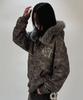 Escapefrom Vintage Star Damaged Camo Full Print Two-Way Fur Zip-Up [2 Colors]