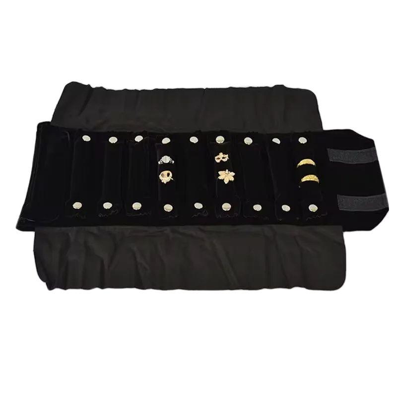Black Grey Velvet Mini Jewelry Storage Bag For Easy Travel Ring Storage Roll Bag Fashion Exquisite Ring Storage Bag