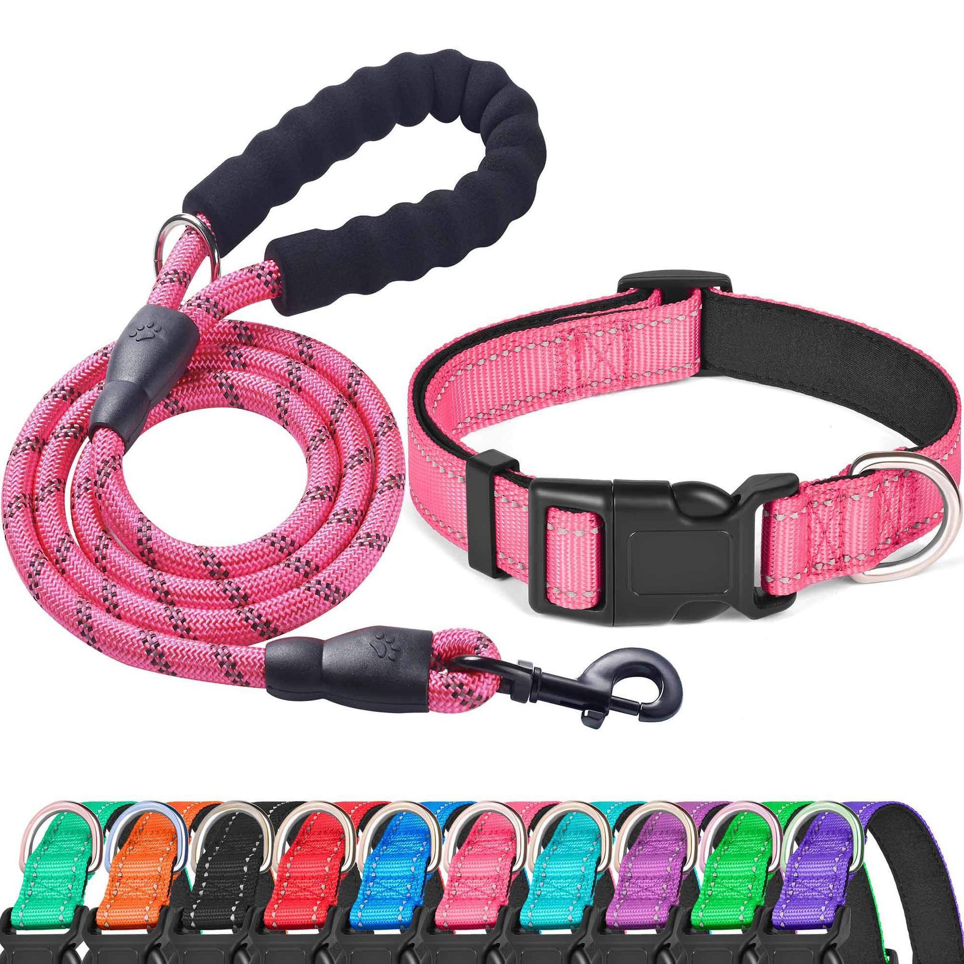 Reflective Adjustable Nylon Dog Collar & Leash - Anti-Pull Design S