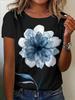 Damen Vintage T-Shirt mit floralem Print - Blaue & Weiße Aquarellblumen, Weiches Stoff-Tee, Damen T-Shirts