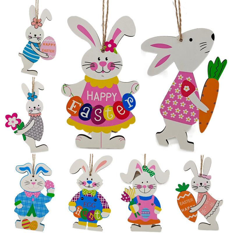 Cartoon Easter Ornaments Set Easter Decoration Bunny Rabbit Carrot Wood Pendant Craft Supplies Easter Decorations For Home