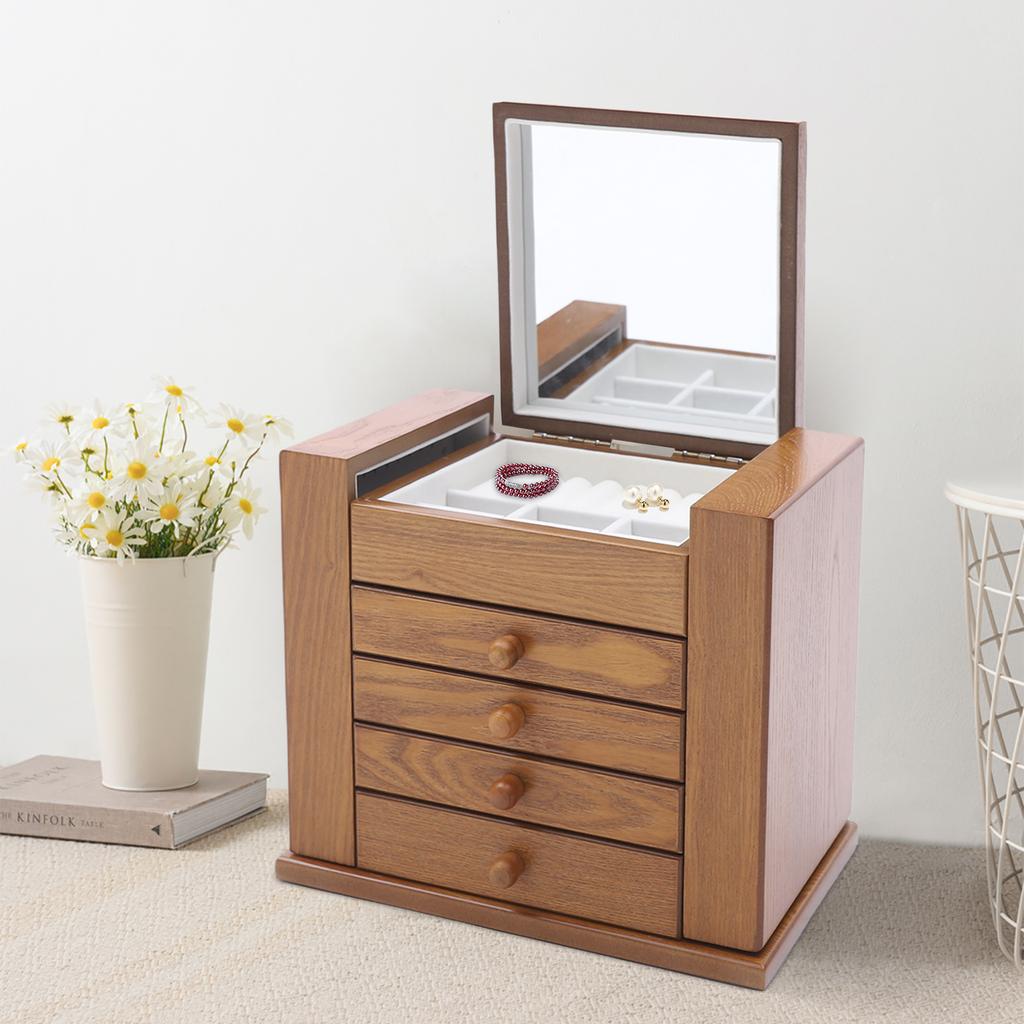 5-stöckiges Schmuckkästchen mit 4 Schubladen & 6 Haken, 27 Haarnadel-Steckplätzen Organizer, Aufbewahrungsbox mit großer Kapazität für Ohrringe, Halsketten