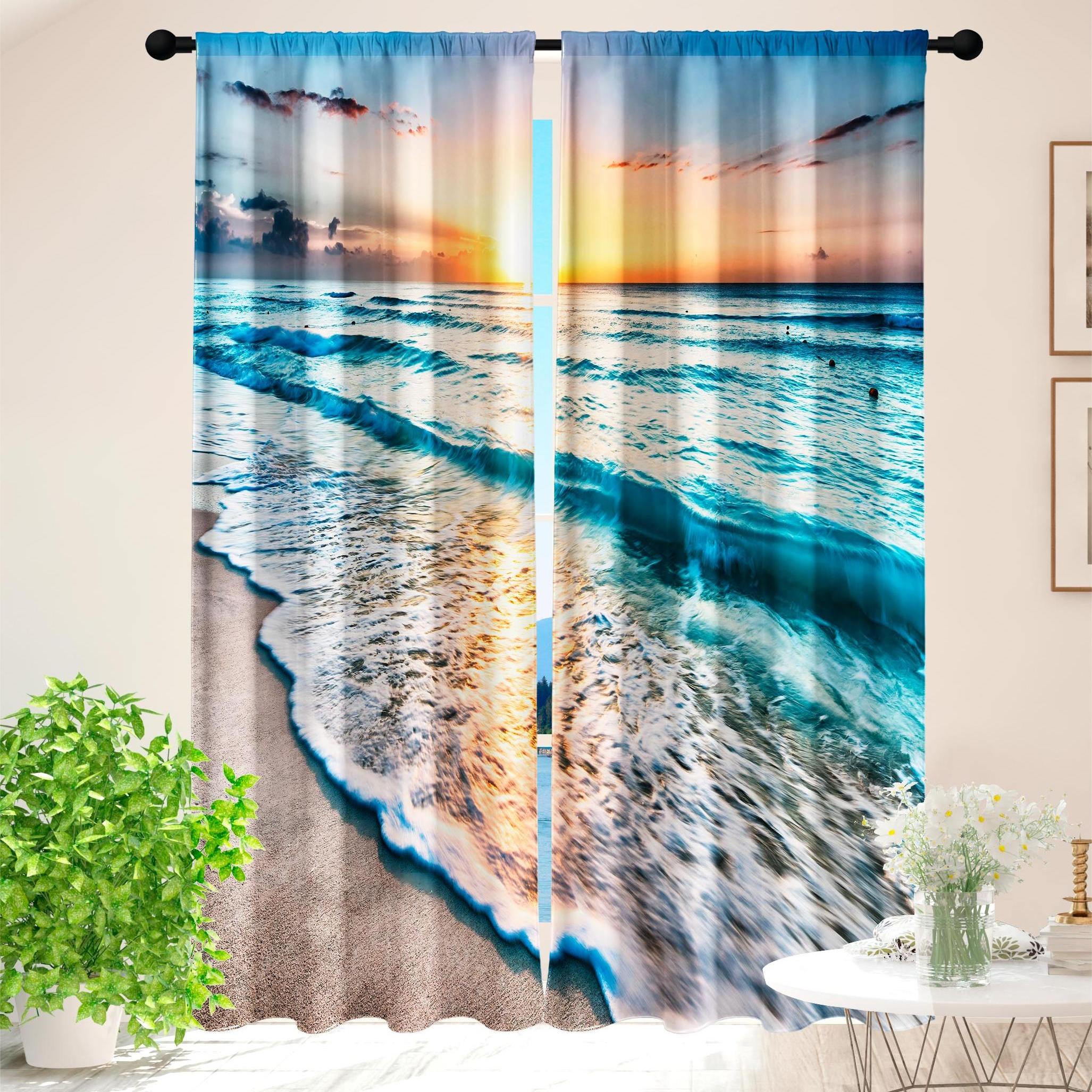 

Пейзаж Синяя Чайка Природа Senery Пляж Оконные Шторы Для Детей Спальня Гостиная Ванная Кухня Дверь Холл Домашний Декор W50 X H130(CM)X2&Grommet Top