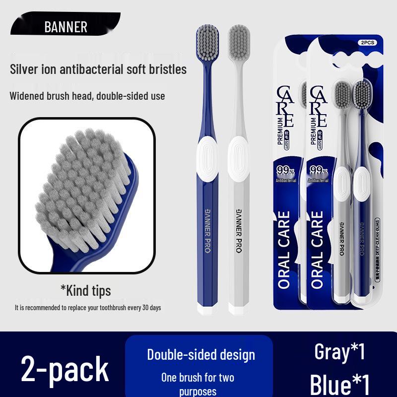 Silver Ion Antibacterial Soft Bristle Toothbrush, Advanced Gum Protection, Wide Head for Adults.