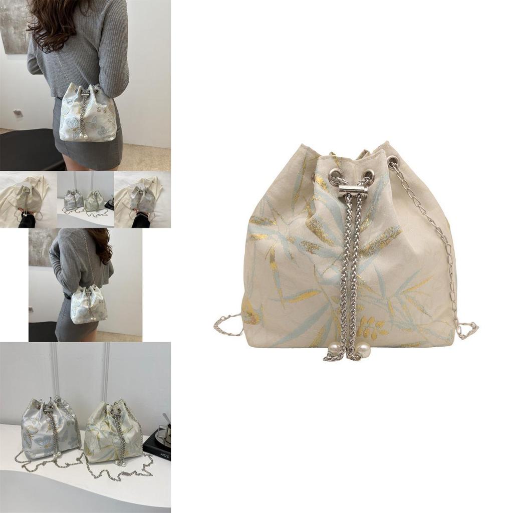 Stylish New Chinese Style Bucket Bag With Embroidered Silk And Trendy Chain Strap