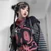 Autumn Aesthetic Punk Printed Long Sleeved Tops Women Harajuku Rock Y2k Fake Two Piece T-shirt Japanese Fashion Loose Casual Clothes