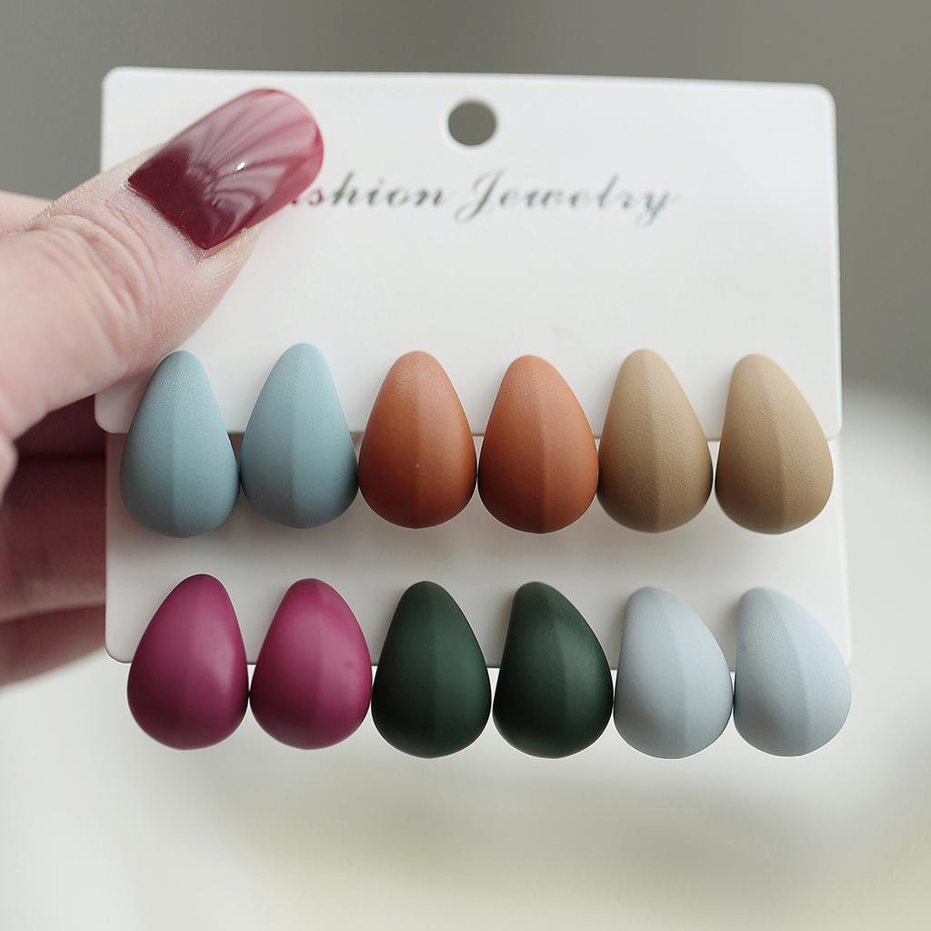 Hot-selling ring water drop shape earrings set classic simple fashion versatile earrings autumn and winter dark color