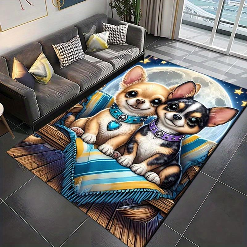 Chihuahua Printed Area Rug, Crystal Velvet, Non-Slip Bedroom & Living Room Carpet, 100% Polyester Home Decor Mat