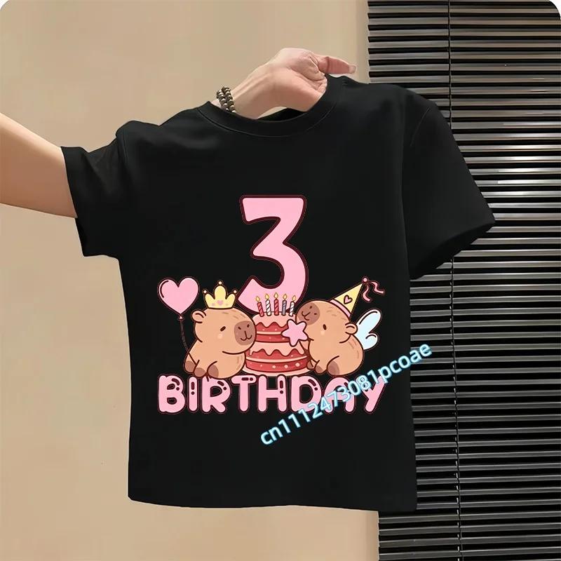 Capybara Girl Birthday Clothes Cute Toddler Kids Number T Shirt Cartoon Short Sleeve Baby Cotton T Shirt Summer Children Tops