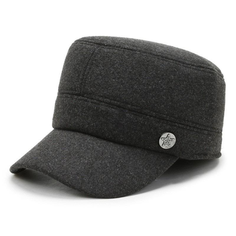 Hat Men's Beret Autumn and Winter New Woolen Ear Protector Peaked Cap Fleece Warm Cotton Hat Forward Hat