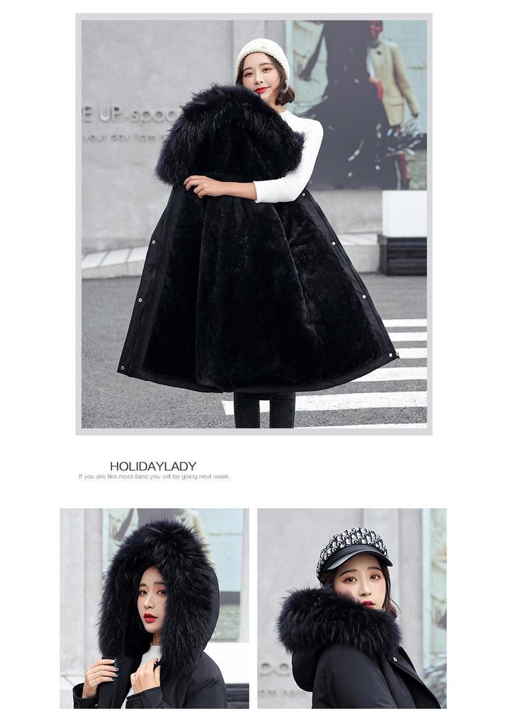 Women's Korean Style Oversized Hooded Parka with Fur Collar – Velvet Thickened for Autumn and Winter.