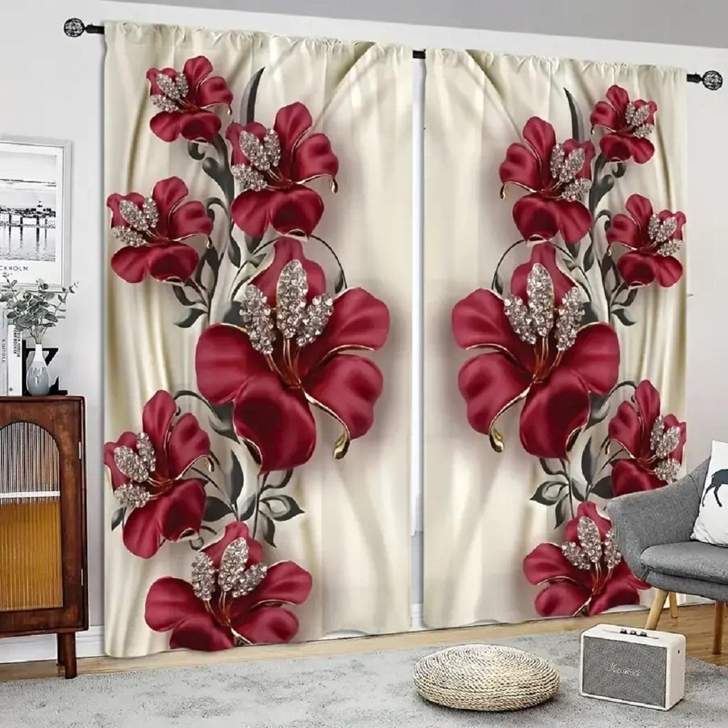 3D-Druck Moderne Rote Rose Floral 2 Paneele Wohnzimmer Elegant Schattierend Fenster Vorhang für Mädchen Wohnzimmer Schlafzimmer Muttertagsgeschenk
