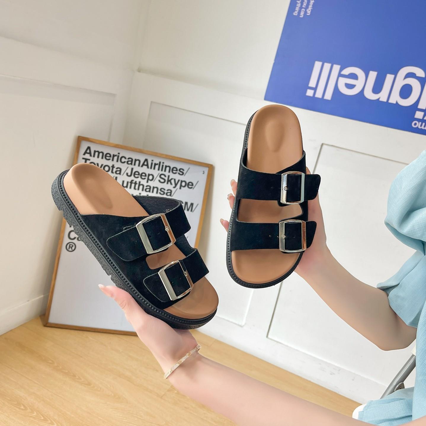 

Platform toast shoes women s new leather slippers can be worn outside beach slippers one-word drag women s half slippers 40 чорний