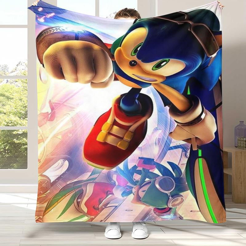 Retro S-Sonic Cartoon Game Flannel Blanket,Ultra Soft Warm Plush Throw for Home Bedroom Bed Sofa Cover Camping Picnic Gift